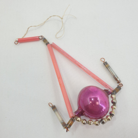 Ёлочная игрушка "Подвеска с лиловым шаром", стеклярус, СССР